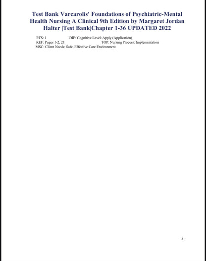 Test Bank Varcarolis’ Foundations of Psychiatric-Mental Health Nursing 9th Edition by Halter