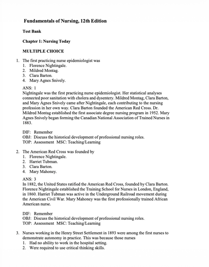 Test Bank Fundamentals of Nursing 12th Edition by Potter & Perry