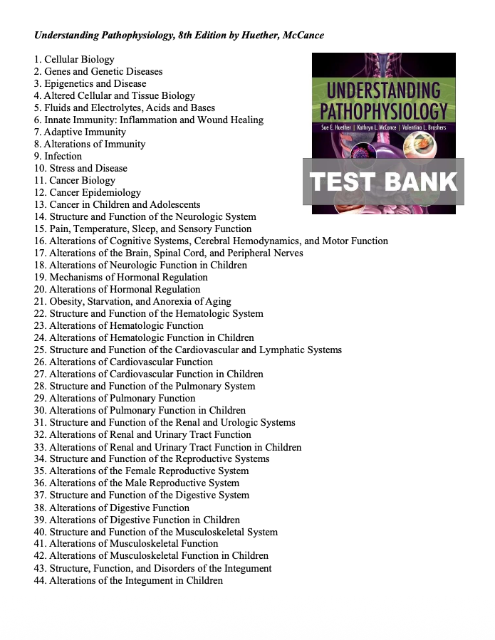 Test Bank Understanding Pathophysiology 8th by Huether and Kathryn McCance