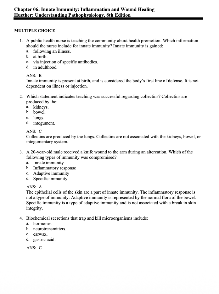 Test Bank Understanding Pathophysiology 8th by Huether and Kathryn McCance